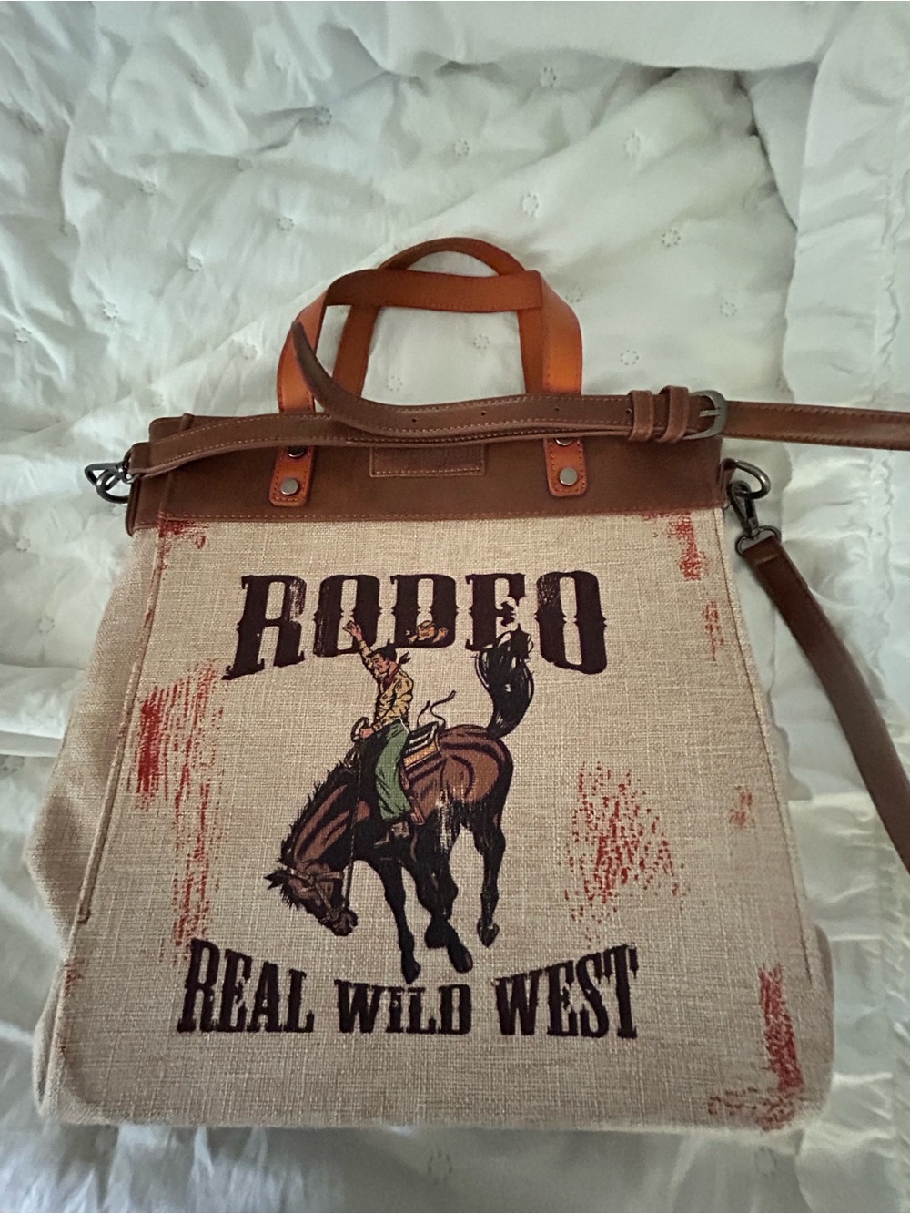 Wrangler Brown Canvas Crossbody Bag with Rodeo Graphic